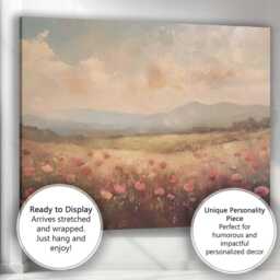 Soft Blush Poppy Meadow Dreamy Countryside Landscape Canvas Wall Art Print Decor Picture Ready To Hang - thumbnail 3