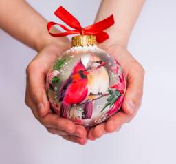 Hand Painted Cardinal Christmas Ornament Personalized Memorial Winter Decor - thumbnail 1