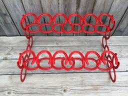 Horseshoe Boot Rack - Red Decor Art Storage Organizer Rustic Decor, Farm House - thumbnail 1