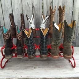 Horseshoe Boot Rack - Red Decor Art Storage Organizer Rustic Decor, Farm House - thumbnail 2