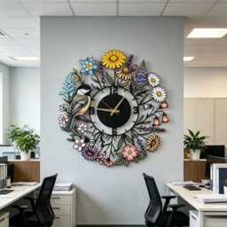 Personalized Chickadee Bird Metal Wall Clock, Colorful Wildflower Art, Botanical Home Sign, Century Clock, Unique Clock, Wanduhr, Horloge - thumbnail 2