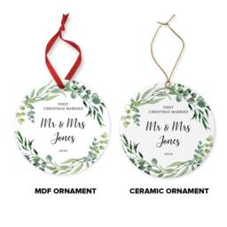 Personalised First Christmas Married Ornament Custom Name, Ceramic Or Mdf Acrylic Bauble Hanging Disc For Xmas Tree Decorations - thumbnail 3