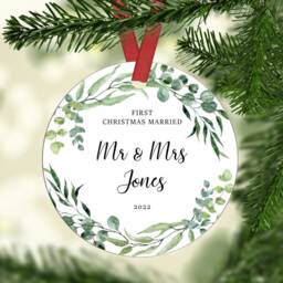 Personalised First Christmas Married Ornament Custom Name, Ceramic Or Mdf Acrylic Bauble Hanging Disc For Xmas Tree Decorations - thumbnail 2