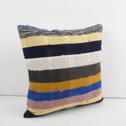 Vintage Turkish Kilim Pillow Cover Handwoven Wool Rug Cushion - 16x16 - thumbnail 2