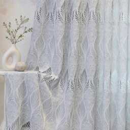 Silver Gray Leaf Embroidered Jacquard Curtain Panels, Luxury Textured Window Drapes - thumbnail 2
