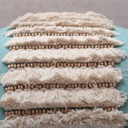 Light Blue Embroidered Pillow Cover, Handmade Cotton Cushion With Tassels & Wooden Beads - thumbnail 3