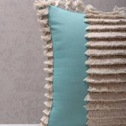 Light Blue Embroidered Pillow Cover, Handmade Cotton Cushion With Tassels & Wooden Beads - thumbnail 2