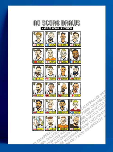 Notts County - No Score Draws Magpies Going Up Edition A3 Print Of 24 Hand-Drawn Panini Doodles Ncfc's 22/23 Promotion Winners - image 1