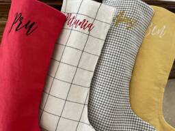 Personal Linen Stocking, Christmas Gift Stock, Dog Bone Wood Name Embroider Monogram