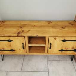 Wooden Farmhouse Rustic Style Sideboard Unit Cupboard With Black Hairpin Legs - thumbnail 2