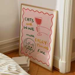 Cats & Wine Print, Quirky Kitchen Wall Art, Dining Room Decor, Funny Quote Poster, Cat Lover Gift, Housewarming Colourful Print - thumbnail 3