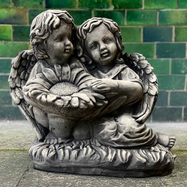 Outdoor Angel Couple Statue Stone Garden Angels With Flower Romantic Cement Figurine Concrete Memorial Decoration Peaceful Yard Sculpture - image 1