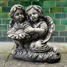 Outdoor Angel Couple Statue Stone Garden Angels With Flower Romantic Cement Figurine Concrete Memorial Decoration Peaceful Yard Sculpture - thumbnail 3