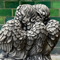 Outdoor Angel Couple Statue Stone Garden Angels With Flower Romantic Cement Figurine Concrete Memorial Decoration Peaceful Yard Sculpture - thumbnail 4