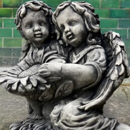 Outdoor Angel Couple Statue Stone Garden Angels With Flower Romantic Cement Figurine Concrete Memorial Decoration Peaceful Yard Sculpture - thumbnail 2