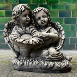 Outdoor Angel Couple Statue Stone Garden Angels With Flower Romantic Cement Figurine Concrete Memorial Decoration Peaceful Yard Sculpture - thumbnail 1