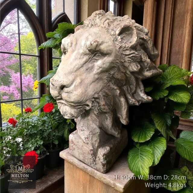 Large Rustic Aged Vintage Lion Head Garden Ornament Statue Figurine Sculpture - image 1