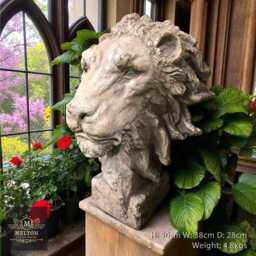 Large Rustic Aged Vintage Lion Head Garden Ornament Statue Figurine Sculpture - thumbnail 1