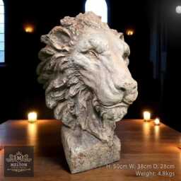 Large Rustic Aged Vintage Lion Head Garden Ornament Statue Figurine Sculpture - thumbnail 2