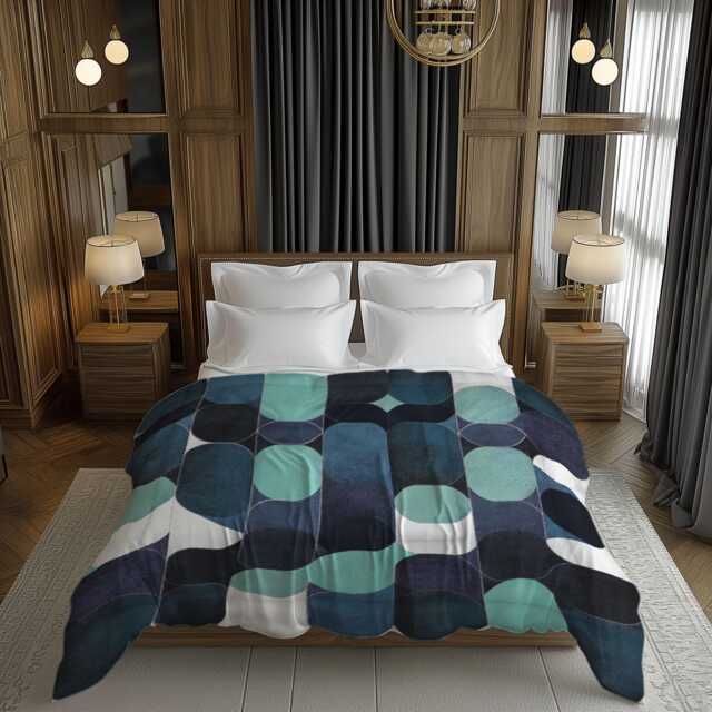 Midcentury Modern Geometric Pattern Comforter, Dark & Light Blue, Moody Scandinavian Bedding Gift For Eclectic Bedroom Decor #254 - image 1