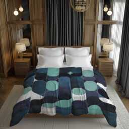 Dark Light Blue Geometric Comforter With Mid-Century Graphic Shapes For Scandinavian Retro Bedrooms #254