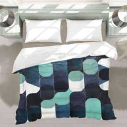 Midcentury Modern Geometric Pattern Comforter, Dark & Light Blue, Moody Scandinavian Bedding Gift For Eclectic Bedroom Decor #254 - thumbnail 2