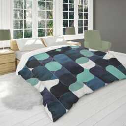 Midcentury Modern Geometric Pattern Comforter, Dark & Light Blue, Moody Scandinavian Bedding Gift For Eclectic Bedroom Decor #254 - thumbnail 3
