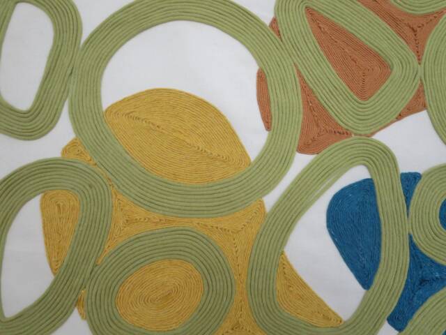 Handmade Abstract Fiber Art Wall Hanging, Green, Yellow, Blue, 28x28 - image 1
