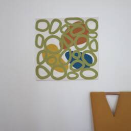 Handmade Abstract Fiber Art Wall Hanging, Green, Yellow, Blue, 28x28 - thumbnail 2