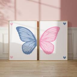 Pink & Blue Butterfly Prints Trendy Girly Bedroom Decor - Set Of 2 - thumbnail 1