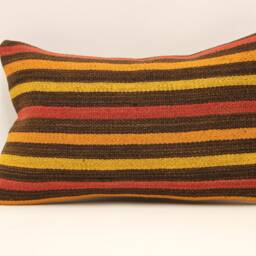 Vintage Turkish Kilim Pillow Cover, Wool Lumbar Cushion - 12x20 In - thumbnail 2