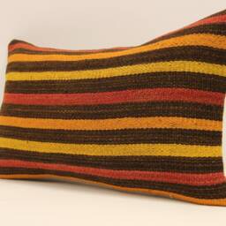 Vintage Turkish Kilim Pillow Cover, Wool Lumbar Cushion - 12x20 In - thumbnail 3