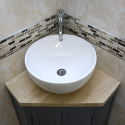 Grey Painted Bathroom Vanity Unit Corner Wash Stand Travertine Top & Ceramic Basin 501Bgttcbc - thumbnail 3