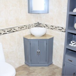 Grey Painted Bathroom Vanity Unit Corner Wash Stand Travertine Top & Ceramic Basin 501Bgttcbc - thumbnail 1