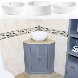 Grey Painted Bathroom Vanity Unit Corner Wash Stand Travertine Top & Ceramic Basin 501Bgttcbc - thumbnail 2