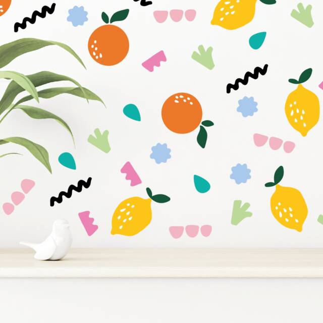Summer Fruit Stickers - Kids Bedroom Stickers, Fun Bright Shapes Wall Decor, Nursery Decals, Kitchen - image 1