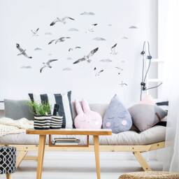 Flying Seagulls Birds & Clouds Wall Decals, Plastic-Free Kids Room Stickers - thumbnail 1
