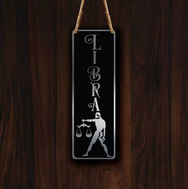 Libra Zodiac Sign Wall Art Brushed Silver Hanging Plaque - image 1