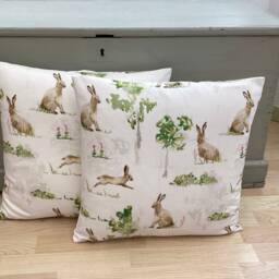 Handmade Double Sided Hampstead Hare Rabbit Linen Country Home Throw Pillow Sham Cushion Cover - thumbnail 3