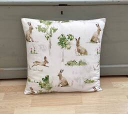 Handmade Double Sided Hampstead Hare Rabbit Linen Country Home Throw Pillow Sham Cushion Cover - thumbnail 1