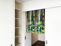 Green Momiji Noren Door Curtain, Japanese Order Made, Japanese Tenugui Japan Maple Tree Noren, Wall Tapestry, Fabric Panel - thumbnail 1