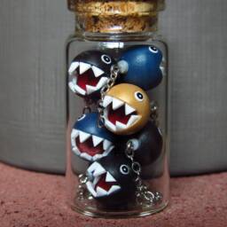 Super Mario Chain Chomp Glass Bottle Polymer Clay Charm Or Necklace - thumbnail 4