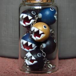 Super Mario Chain Chomp Glass Bottle Polymer Clay Charm Or Necklace - thumbnail 2