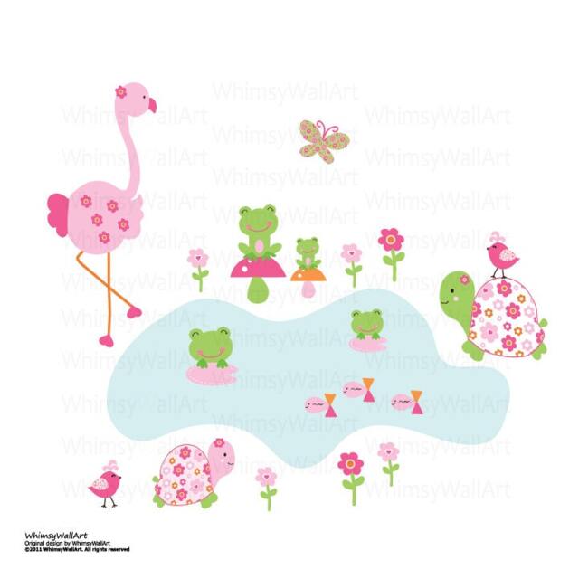 Vinyl Girls Bright Tropical Pond Scene Decals - Wall Art Stickers Gp01-4030 - image 1