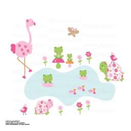 Vinyl Girls Bright Tropical Pond Scene Decals - Wall Art Stickers Gp01-4030 - thumbnail 1