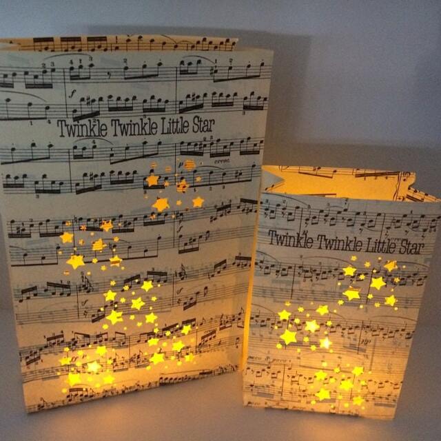 Twinkle Little Star Luminary Set, Vintage Sheet Music Centerpiece - image 1