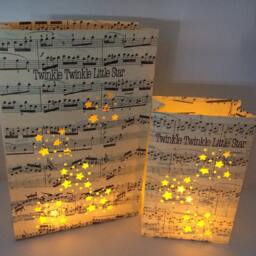 Twinkle Little Star Luminary Set, Vintage Sheet Music Centerpiece - thumbnail 1