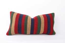 Kilim Lumbar Pillow Cover 12x24 Turkish Bohemian Cushion - thumbnail 1