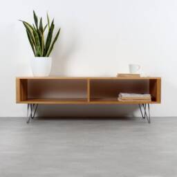 "Solid Oak Tv Stand Or Coffee Table On Mid Century Hairpin Legs, ""Henley" - thumbnail 2
