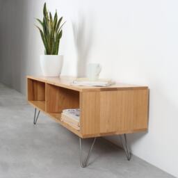 "Solid Oak Tv Stand Or Coffee Table On Mid Century Hairpin Legs, ""Henley" - thumbnail 3